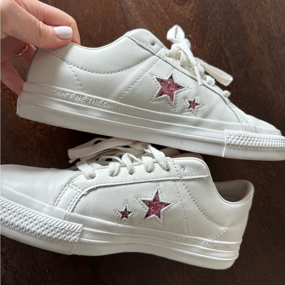 Converse White Sneakers with Pink Star Accents - Picture 10 of 13